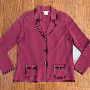 Misook Pink Black Knit Sweater Cardigan with Notched Lapel Womens Size Medium
